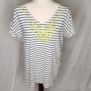 Gap Navy & White Striped Short Sleeve Shirt with Neon Jewels Size L